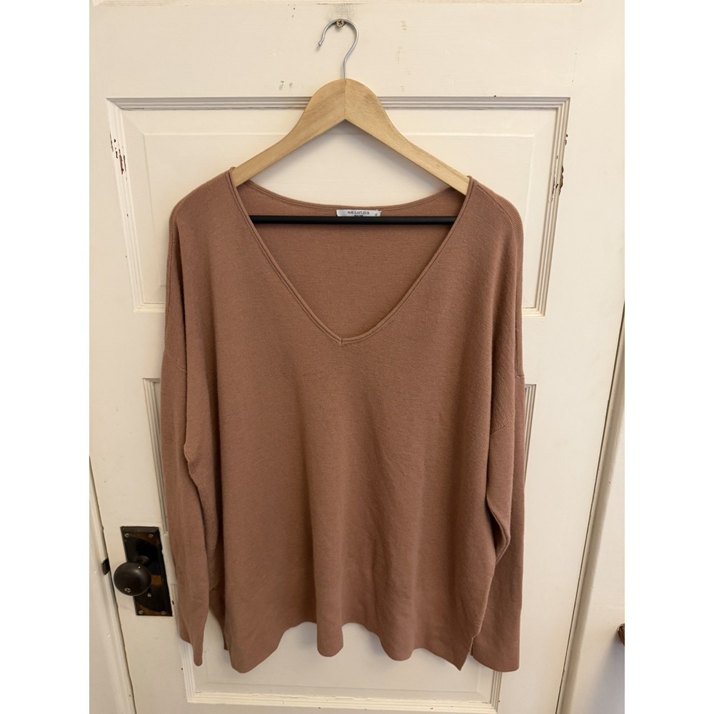 MM Lafleur‎ Women's Mauve Pink V-neck Sweater 100% Merino Wool Size 3X $249
